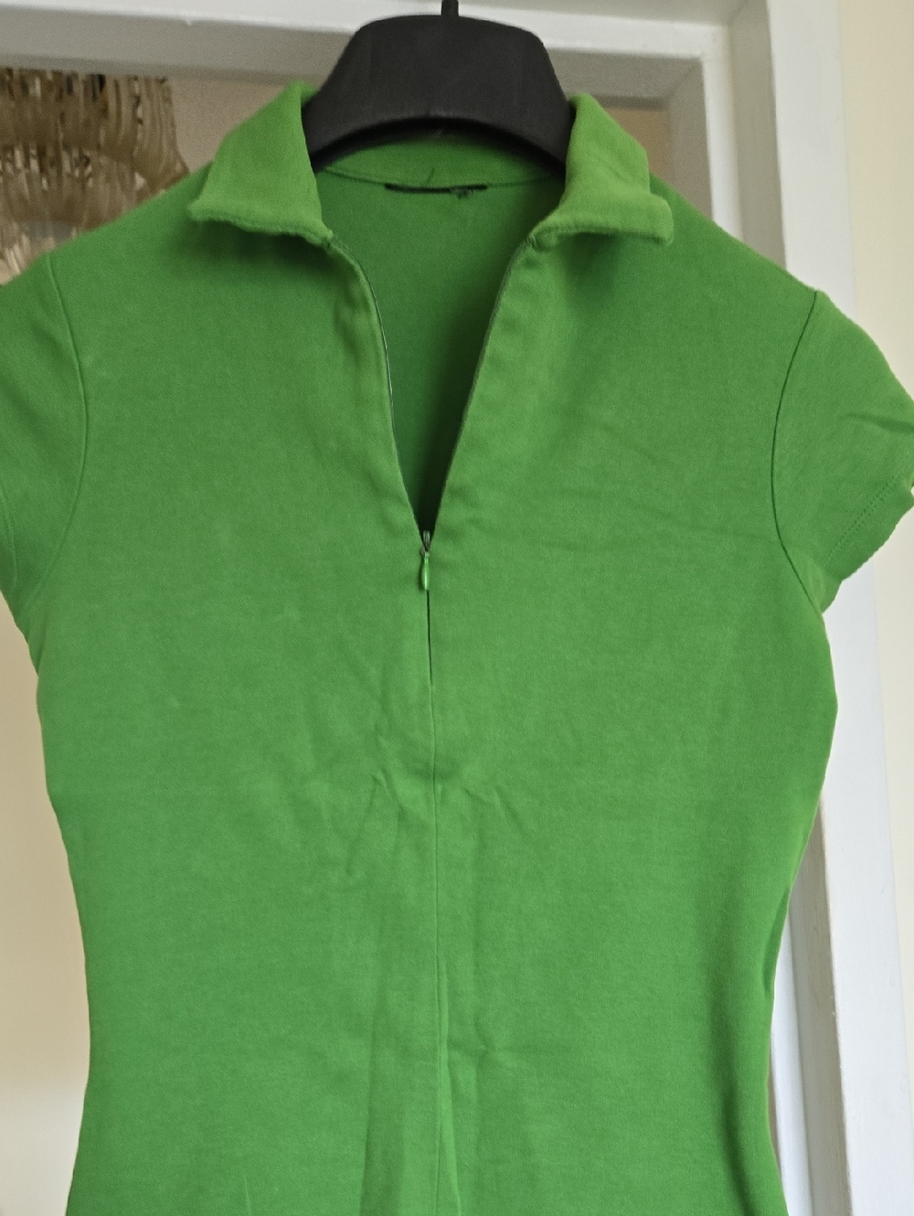 Green Short-Sleeve Zip Polo Top